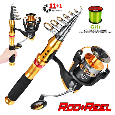 PRO BEORS 1set  Fishing Rod+Fishing Reel Telescopic Rod Fishing+Spinning Reel+ Line Fishing Set