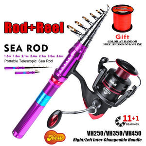 PRO BEORS 1set  Fishing Rod+Fishing Reel Telescopic Rod Fishing+Spinning Reel+ Line Fishing Set