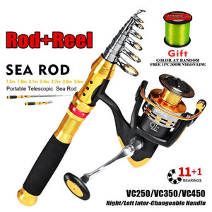 PRO BEROS fishing Rod+Reel+Line Fishing Tackle Set  Fishing Wheel Kits with Line Hook Baits Jigs Hook Swivels Storage Bag