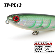 Load image into Gallery viewer, TacklePRO PE12 Good Fishing Lure 85mm 11.7g Topwater Pencil Bait Fixed Weight System Penceil Bait Popper Crankbaits