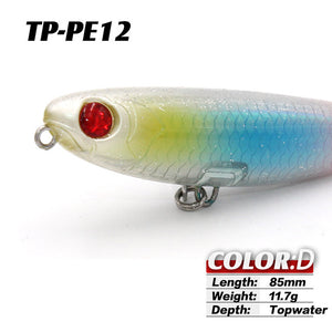 TacklePRO PE12 Good Fishing Lure 85mm 11.7g Topwater Pencil Bait Fixed Weight System Penceil Bait Popper Crankbaits
