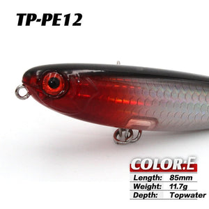 TacklePRO PE12 Good Fishing Lure 85mm 11.7g Topwater Pencil Bait Fixed Weight System Penceil Bait Popper Crankbaits